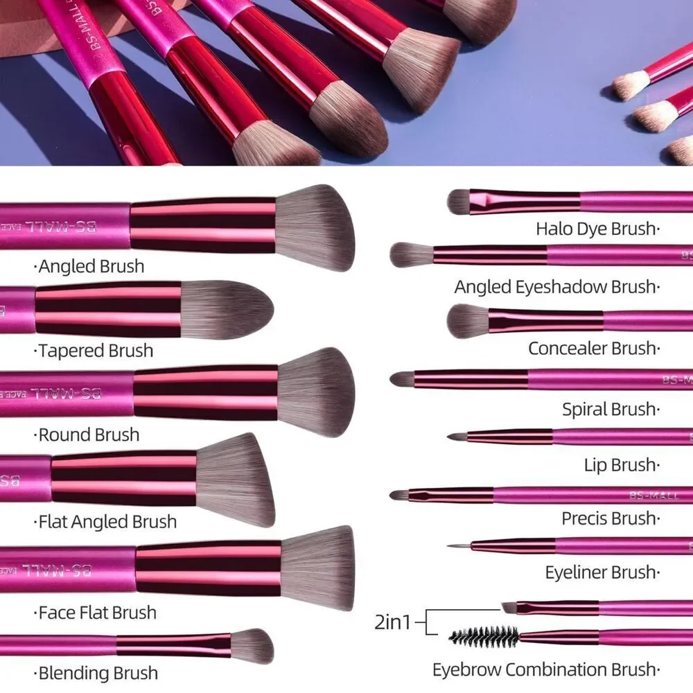 Bs-Mall14 Pieces Pink Makeup Brushes With Sponge & Eyeshadow Applicator Kit